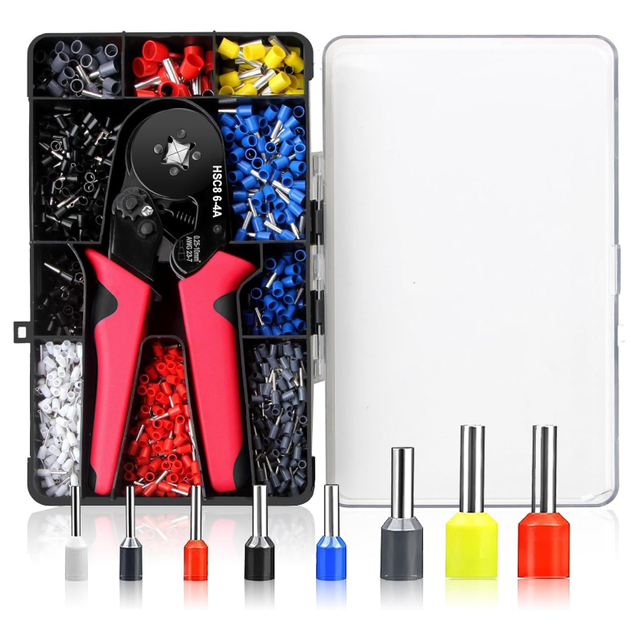 HSC8 6-4A Ferrule Crimping Tool Kit untuk AWG24-8 Wire Ferrules, 1200pcs Ferrule Crimper Kit dengan 8 Saiz Wire End Ferrule Terminal
